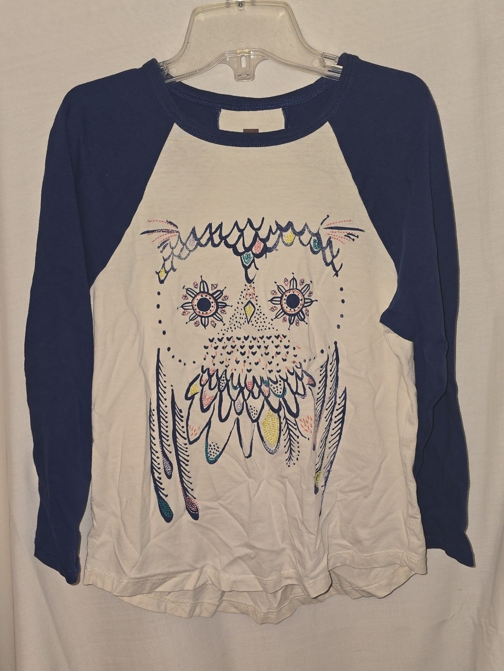 Tea Collection Navy-Sleeve Raglan Tee with Cream Owl Graphic